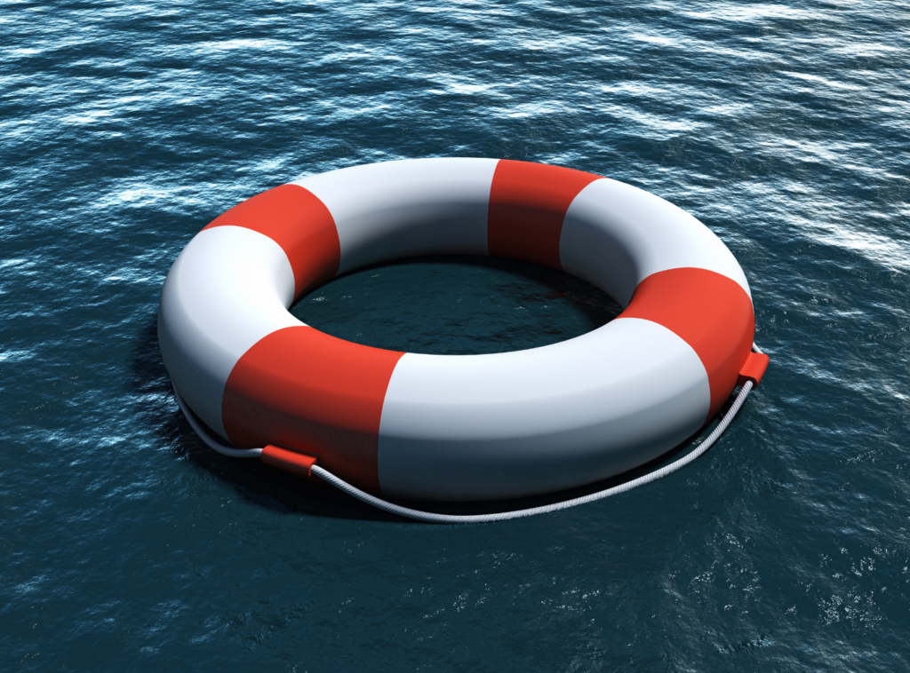 3d life ring floating on water